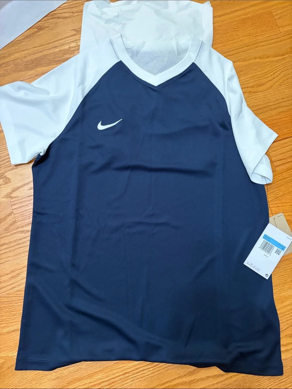 Nike Navy and White V‑Neck Raglan Athletic Shirt
